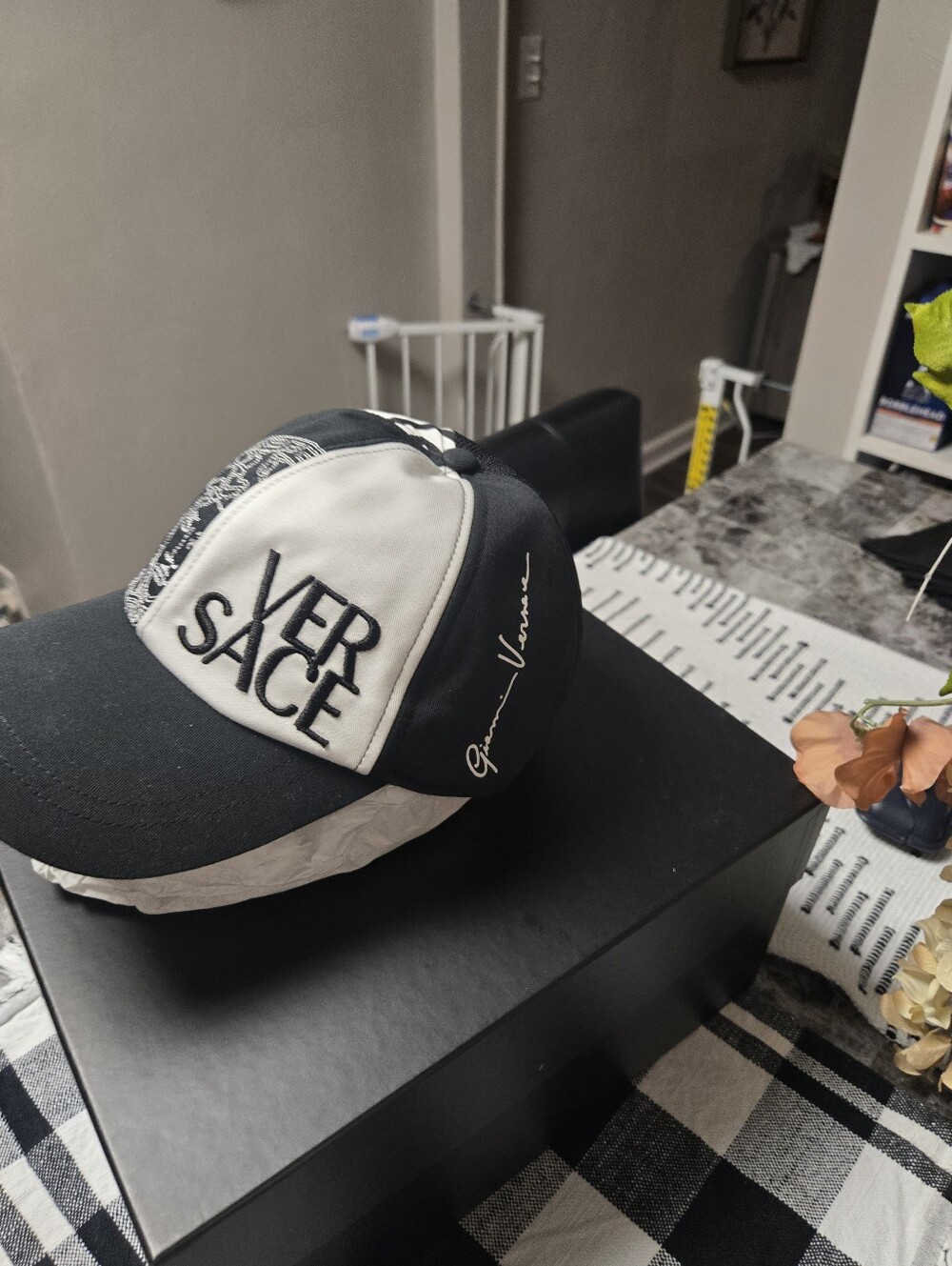 Versace Black and White Embroidered Logo Baseball Cap